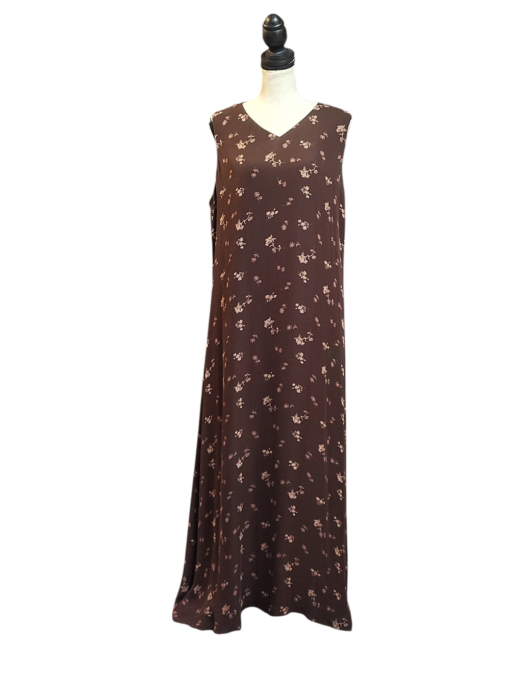 Lauren Ralph Lauren VINTAGE RARE Brown Floral Maxi 100% Silk Size 16